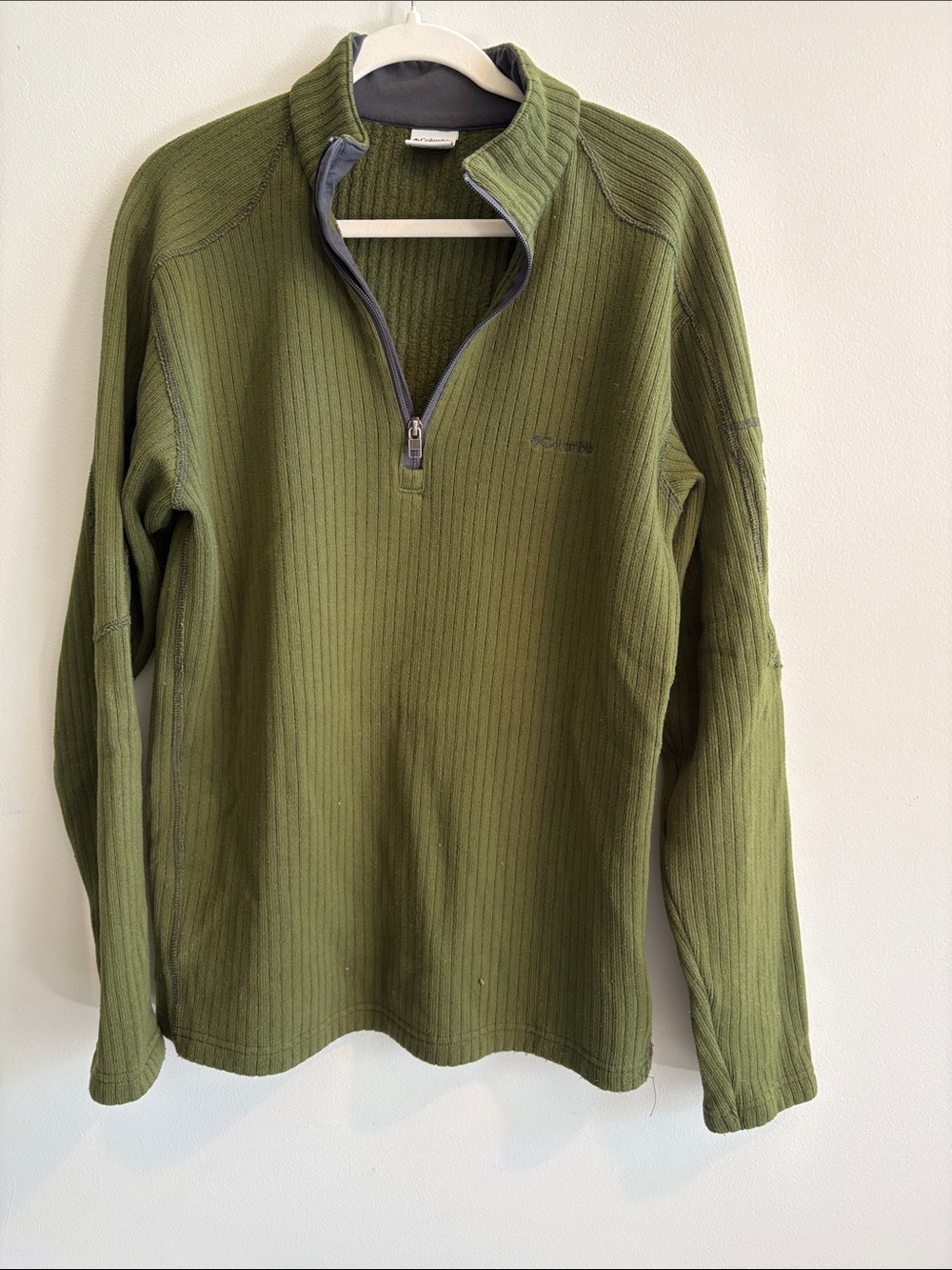 Columbia Olive Green Half-Zip Ribbed Sweater
